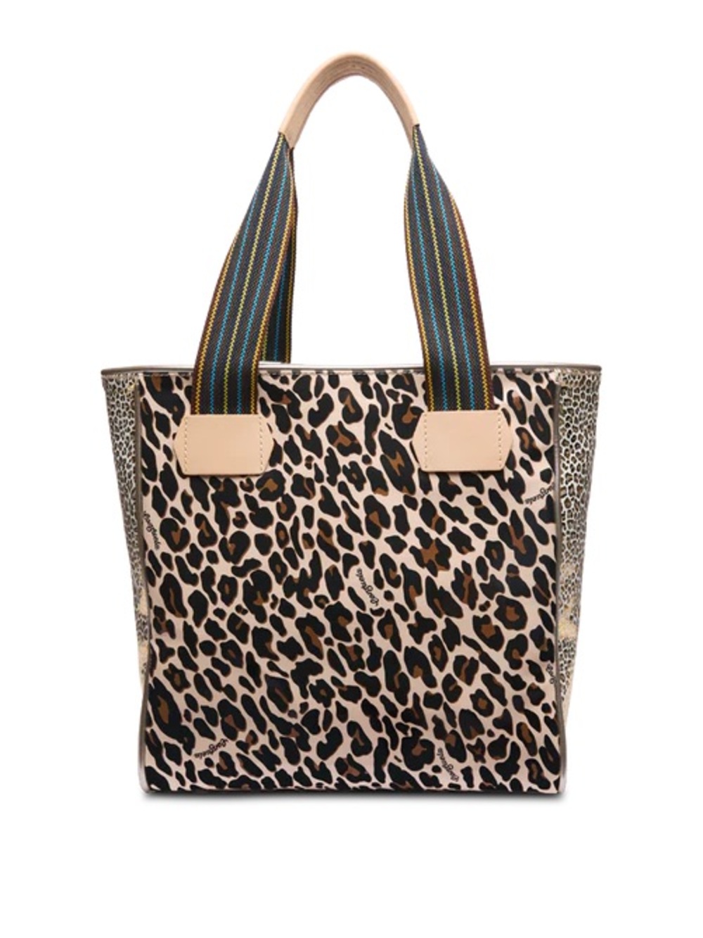 Consuela Mona Leopard Print Tote Bag with Striped Handles